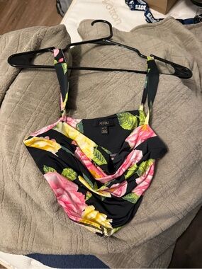 AFRM Black Floral Cowl Tank with Pink & Yellow Roses